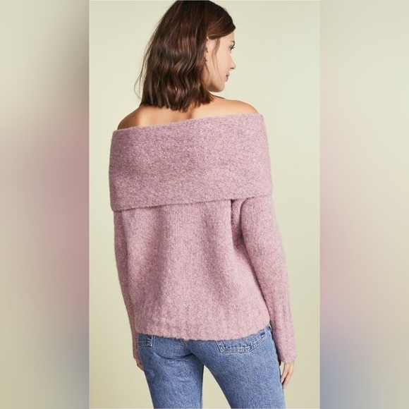 Vince Pink Melange Romantic Off-The-Shoulder Alpaca Wool Blend Sweater Winter - Picture 4 of 11